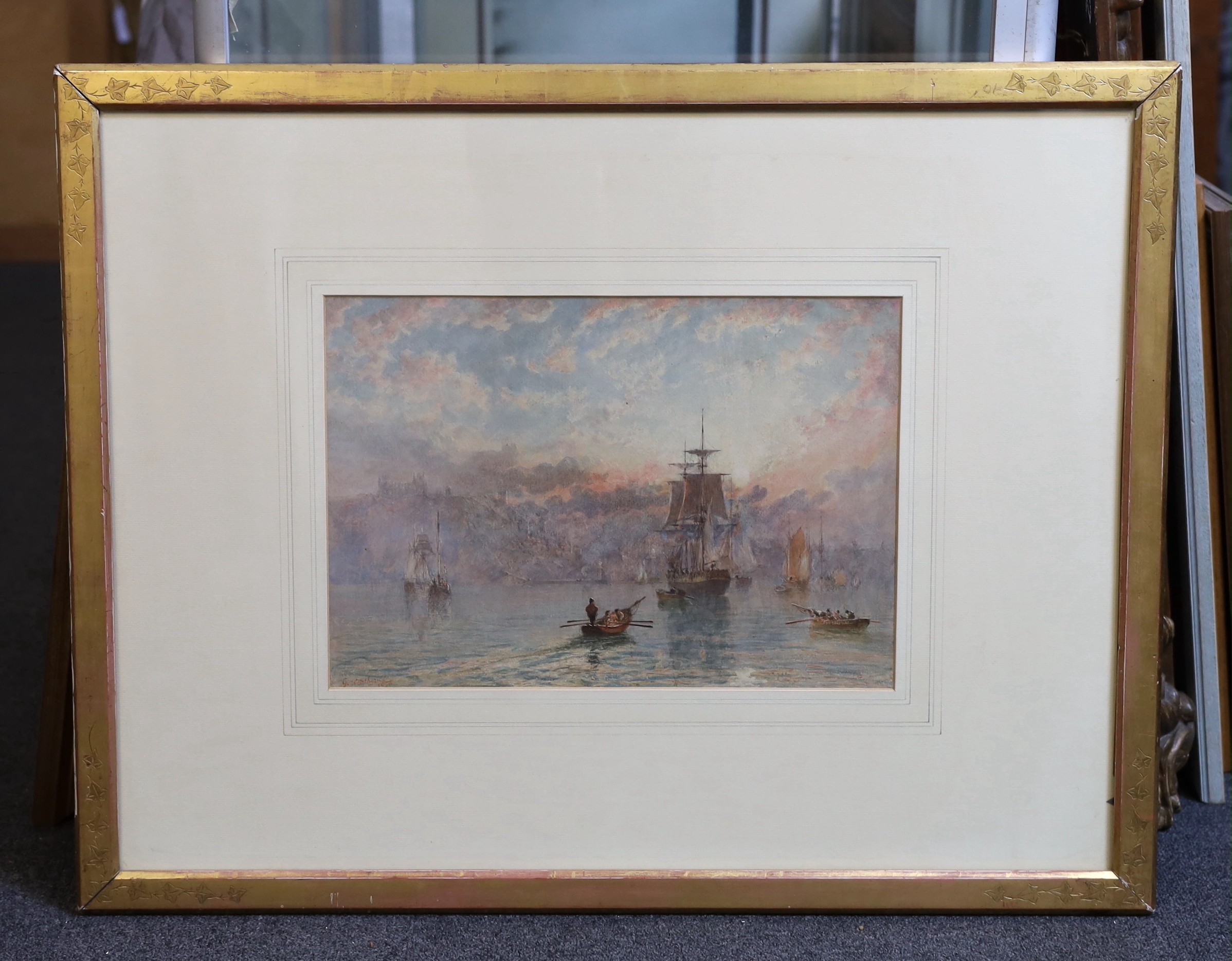 George Weatherill (1810-1890), Shipping off Whitby, watercolour, 28 x 40cm